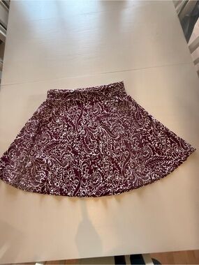 LOFT Burgundy and White Asymmetrical A-Line Skirt